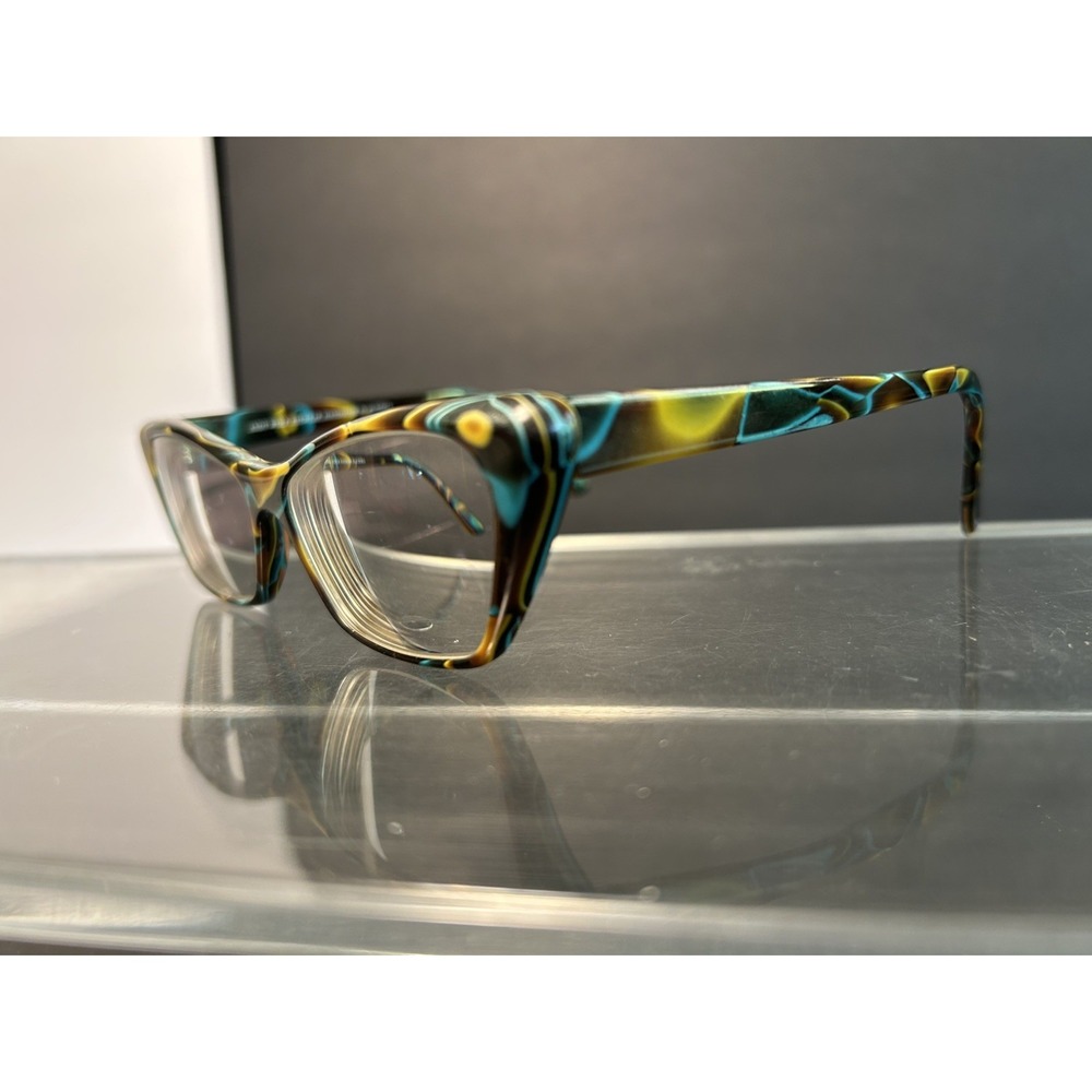 Andy Wolf 5011 Col. M Vintage Cat Eye Eyeglass Frames 53-13 Teal Amber Swirl - Picture 3 of 6